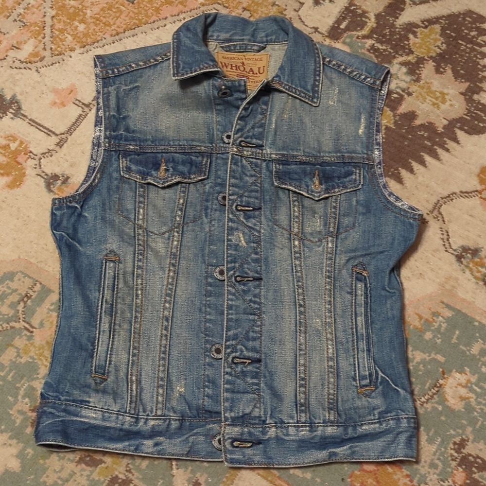 WHO.A.U WHOAU California The Land OF Pioneers DENIM‎ Vest Spirt 1849 Sz S